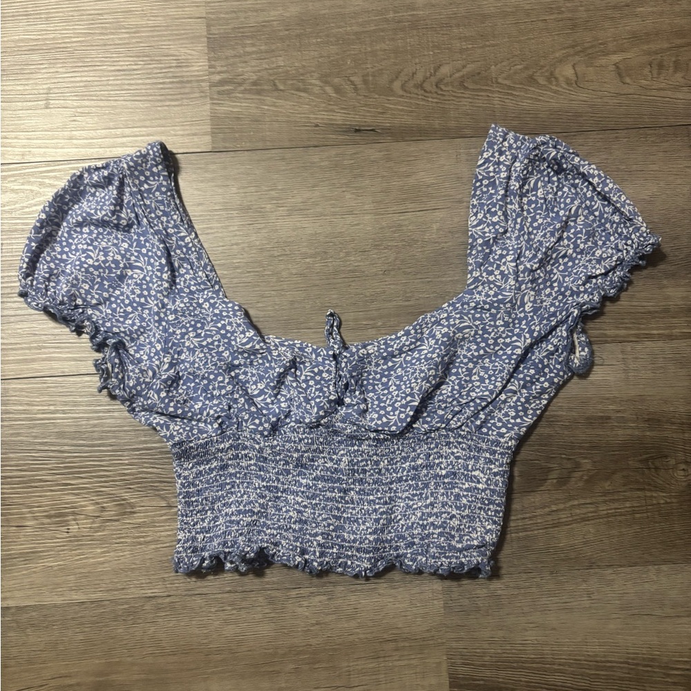 Sky and Sparrow Blue Floral Smocked Blouse